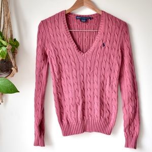 Ralph Lauren Sport V-Neck Cable Knit Sweater Med